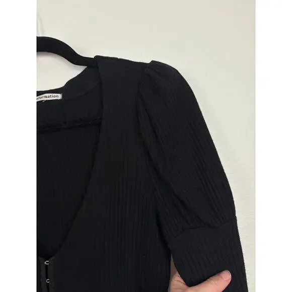 Reformation Einkorn Clasp Front Ribbed Puff Sleeve Tencel Blend Blouse Medium - Picture 5 of 7